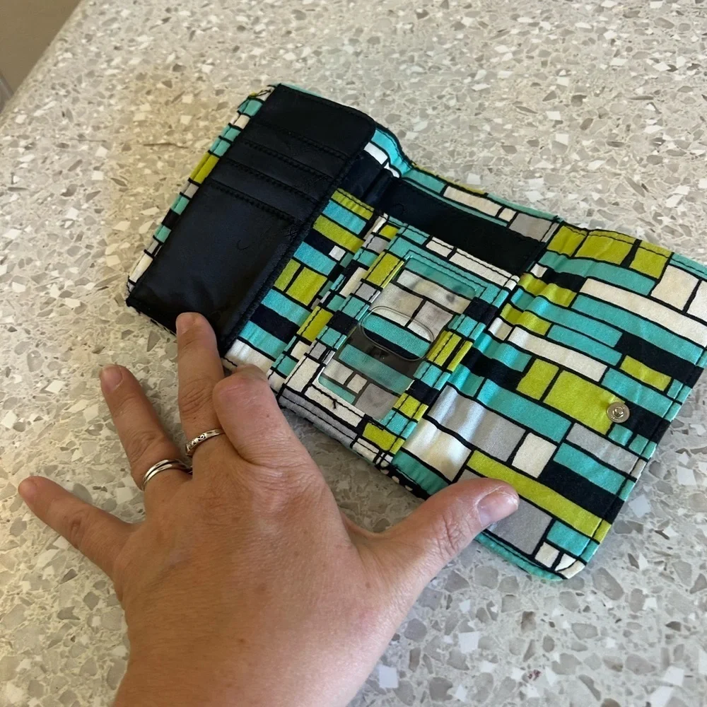Vera Bradley green & blue floral quilted wallet - Picture 9 of 14